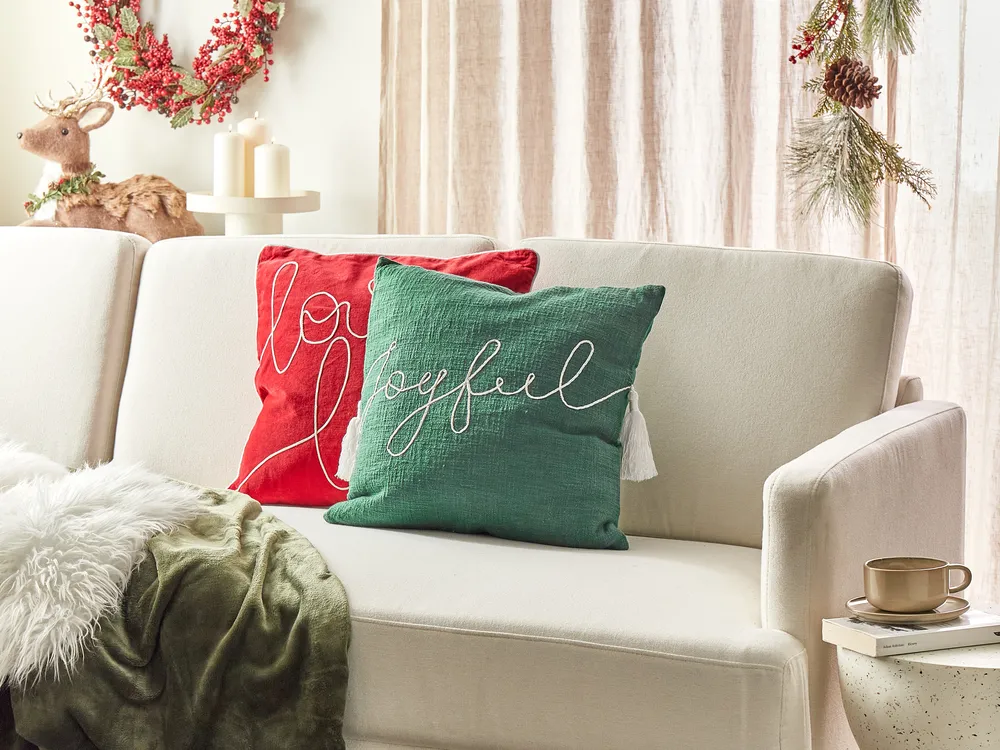 Throw Cushion ELETTARIA 45 x 45 cm Cotton Green Christmas Motif