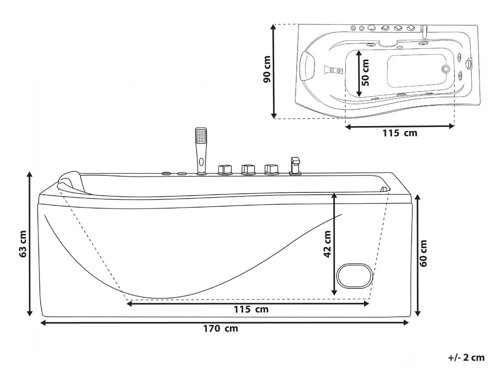 Corner Hot Tub with LED POZUELOS 1700 x 900 mm White_1033645
