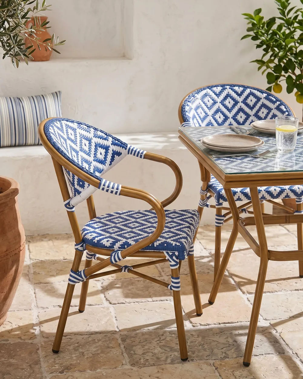 Set of 4 Garden Chairs CASPRI PE Rattan Blue/ White