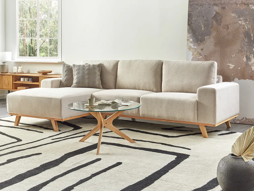 Corner Sofa 3 Seater NORA Fabric Light Beige Right Hand
