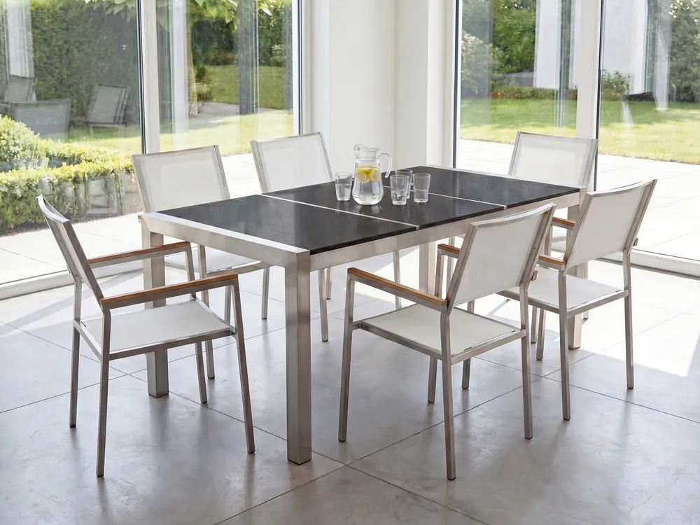 Garden Dining Set 6 Seater GROSSETO Triple Plate Basalt Flamed Black/ White_764218