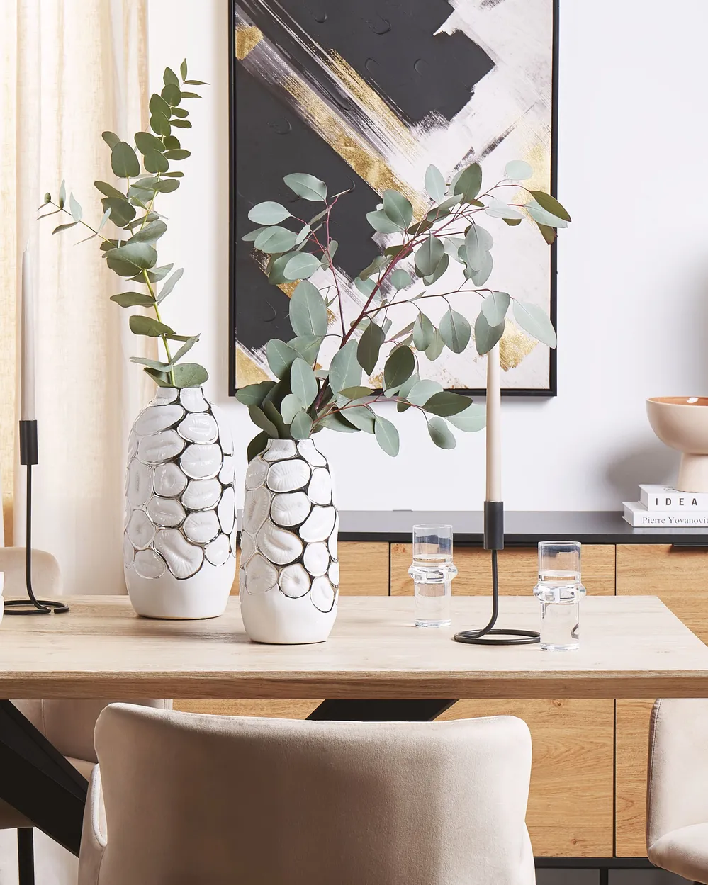 Decorative Vase CENABUM 34 cm Stoneware White_868889