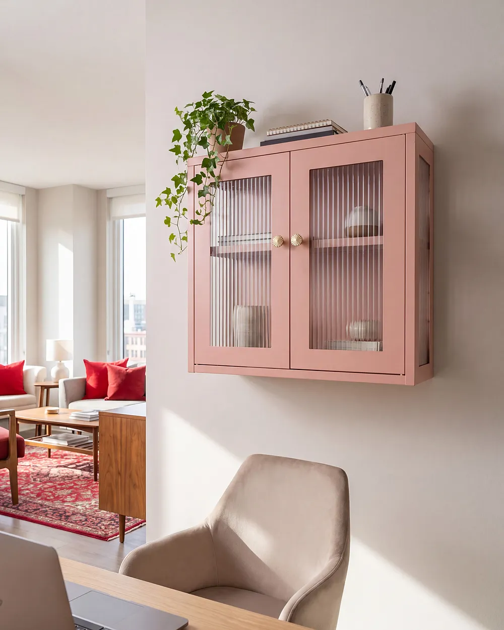 Seinäkaappi HARLYN 60 cm Metalli Persikka