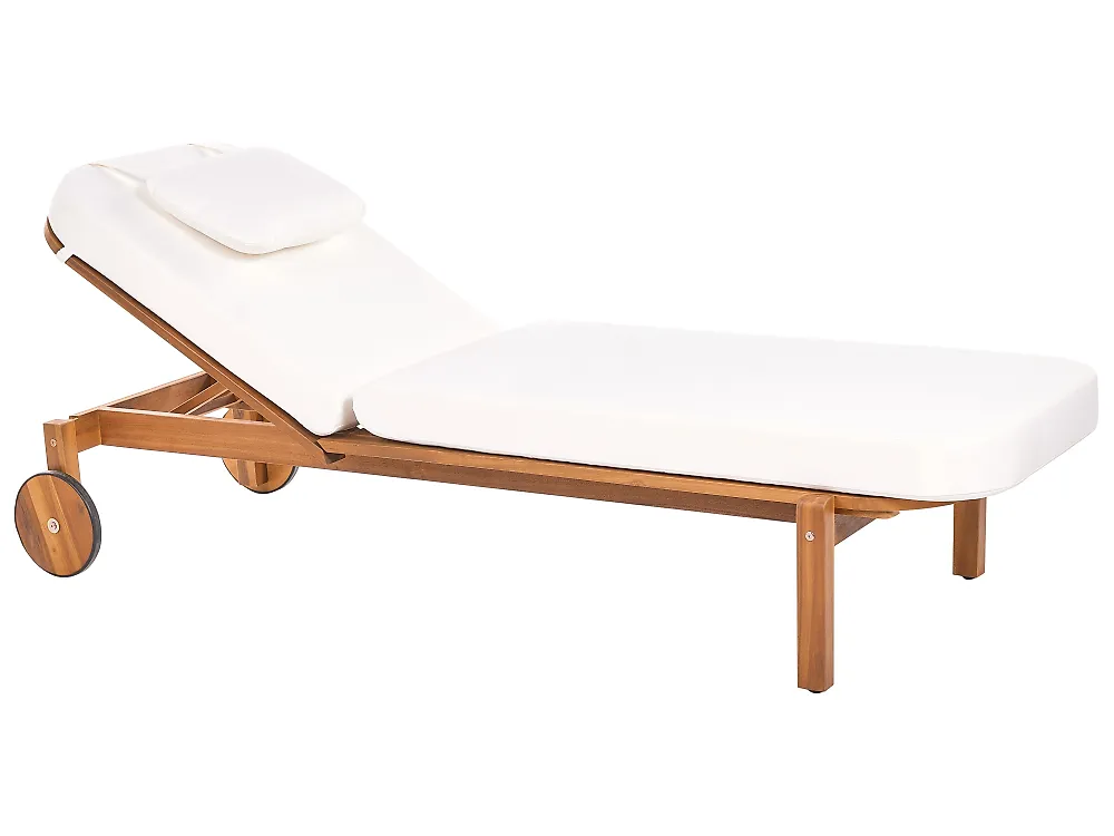 Sun Lounger with Cushion LATERZA  Reclining Certified Acacia Wood White_1165854