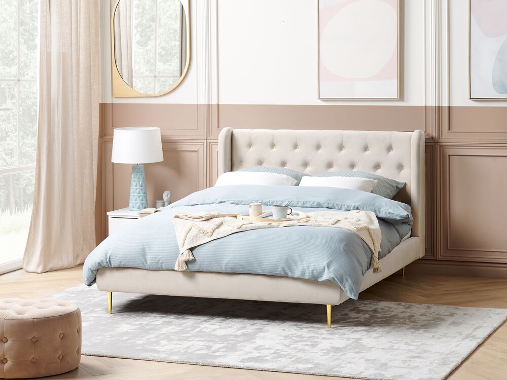 Sänky Sametti FORBACH 140 x 200 cm Beige