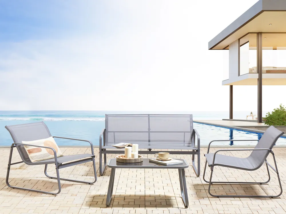 Garden Lounge Set with Table 4 Seater BARREA Metal Grey_928479