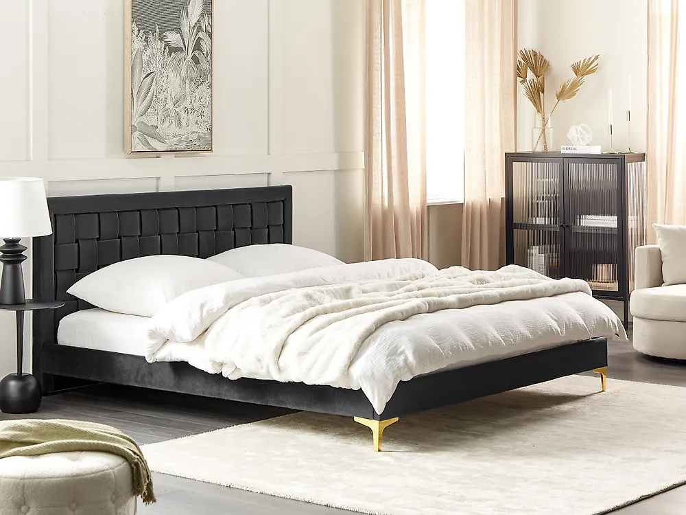 Bed Velvet LIMOUX 180 x 200 cm (EU Super King) Black_1182964