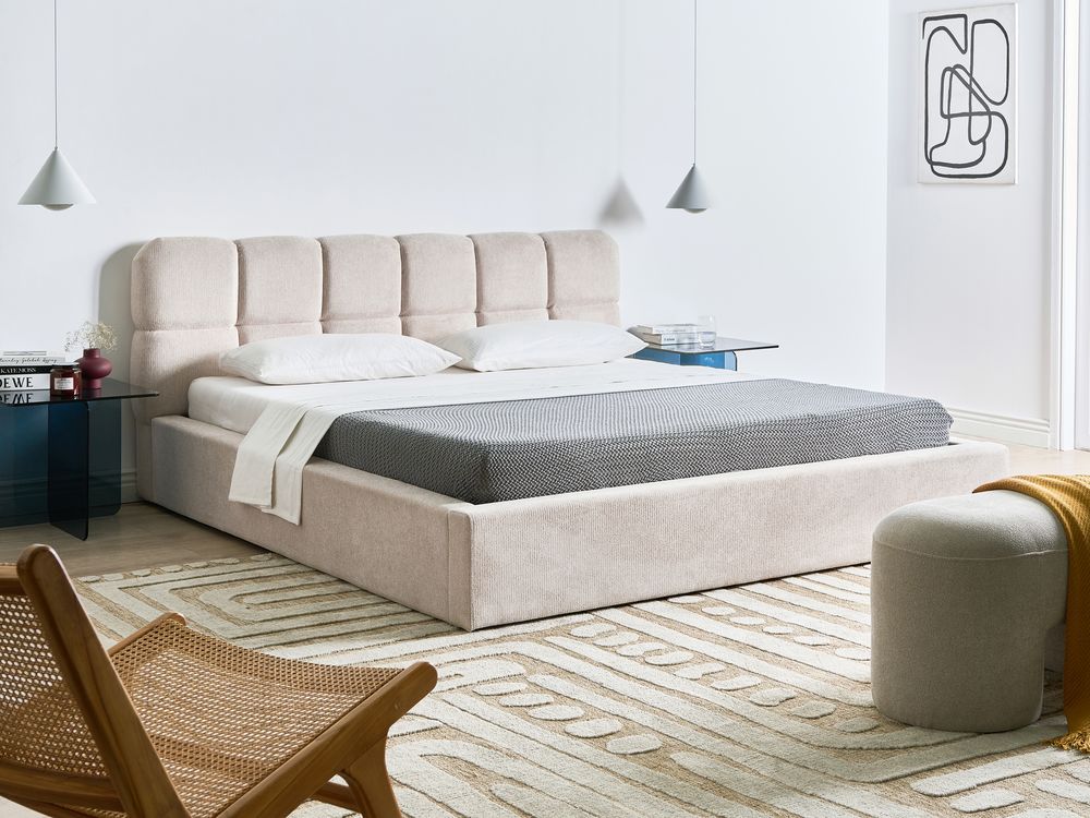 Ottoman Bed BASTON Fabric Light Beige 180 x 200 cm (EU Super King)
