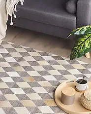 Rug SESLICE Beige 140 x 200 cm Leather_1178696