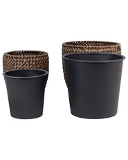 Set of 2 Plant Pots BERBERIS 34/45 cm PE Rattan Dark Brown_914424