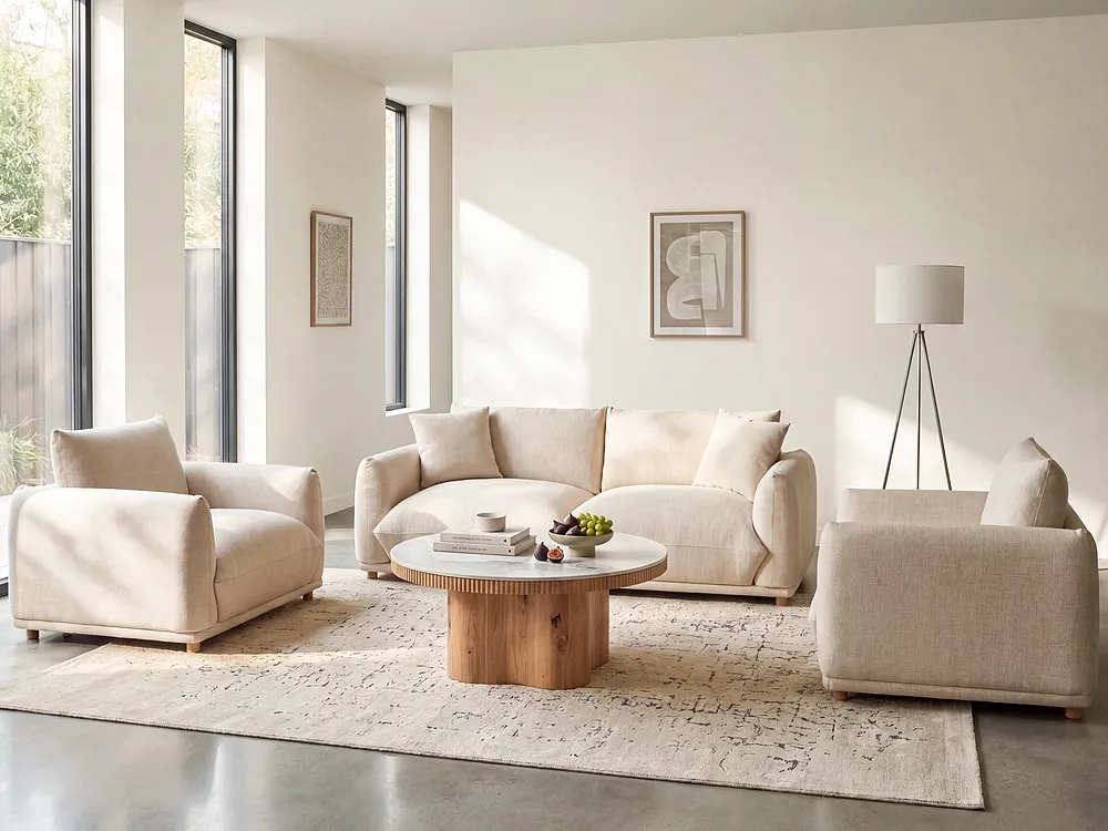 Sofa 3 Seater LUVOS Fabric Light Beige_1159109