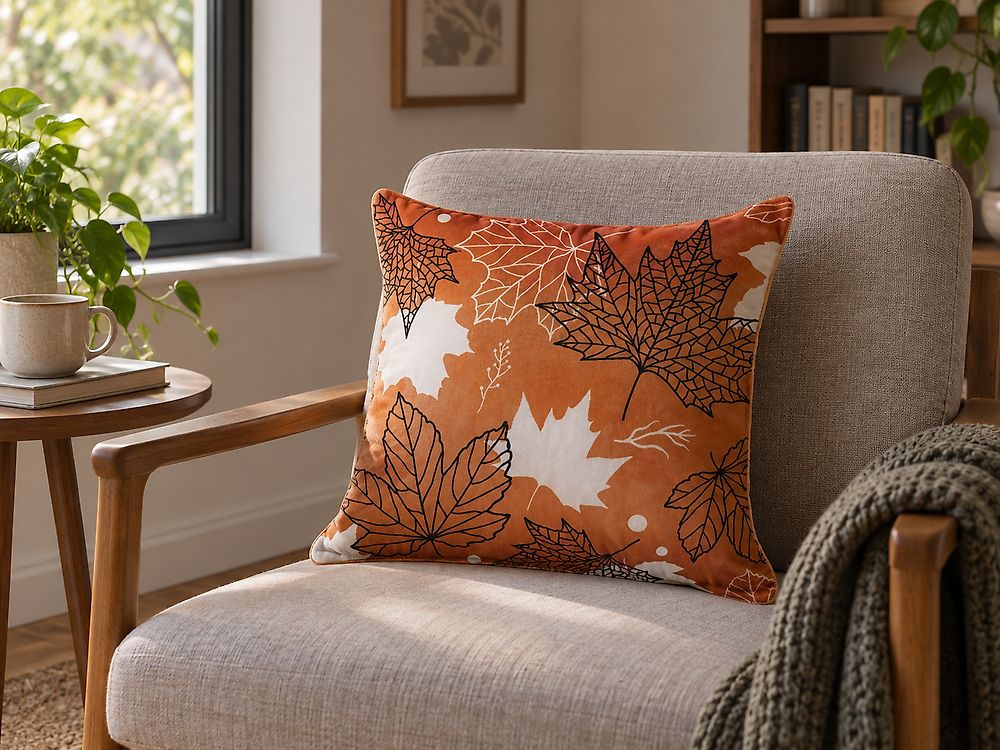 Prydnadskudde POINSETTIA 45 x 45 cm Sammet Orange Växtmotiv