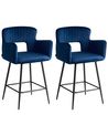 Set of 2 Bar Chairs SANILAC Velvet Navy Blue