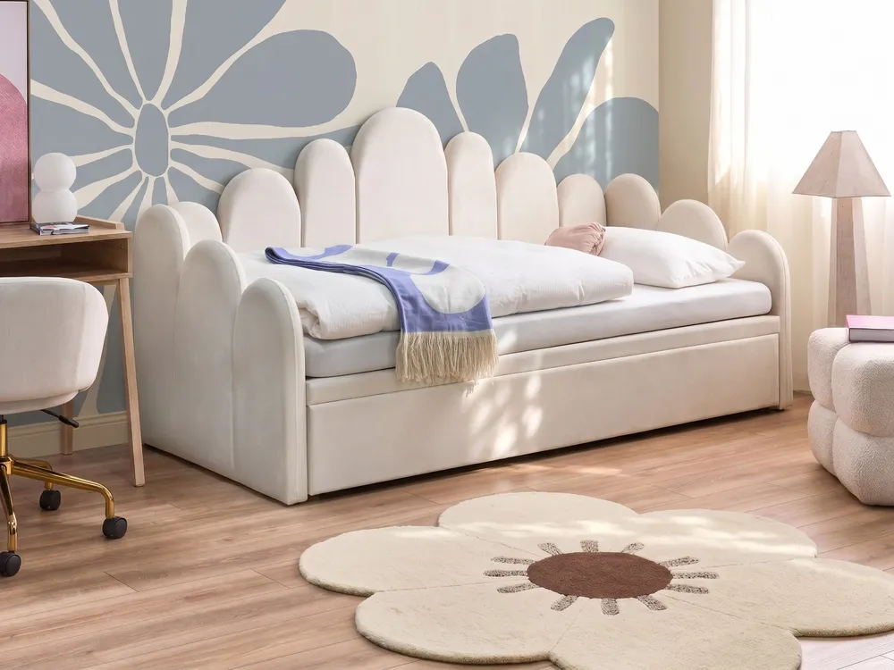 Trundle Bed Velvet POLIGNAC 90 x 200 cm (EU Single) Light Beige_1081065