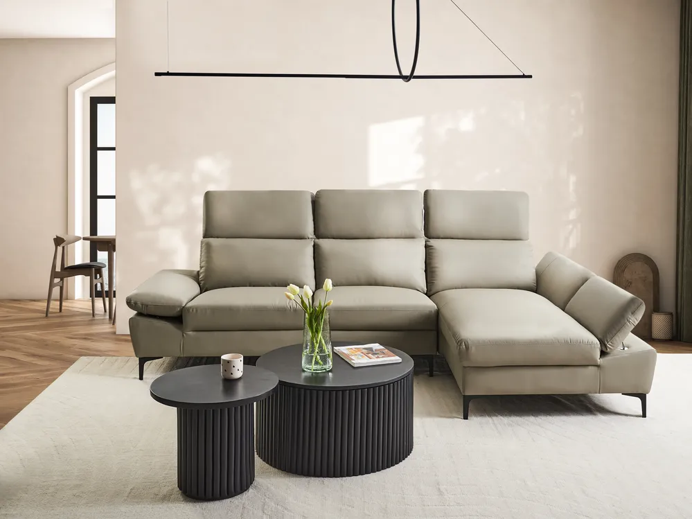 Corner Sofa 4 Seater FARILA Adjustable Leather Taupe Left Hand