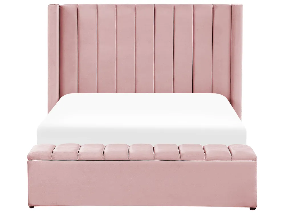 Bed with Storage Bench NOYERS Velvet Pink 140 x 200 cm (EU Double)_834492