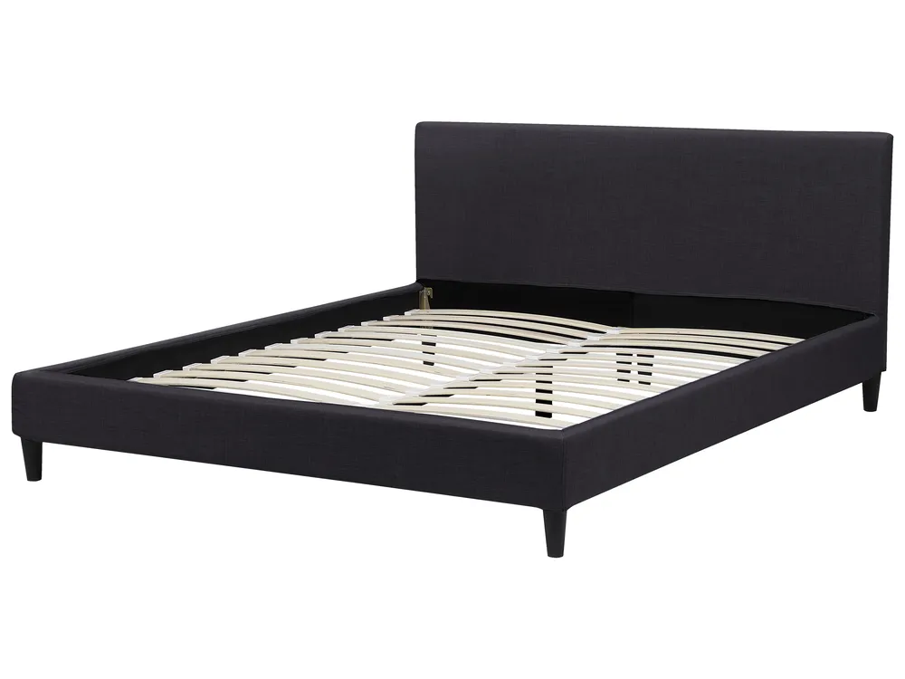 Bed with LED Fabric FITOU 160 x 200 cm (EU King Size) Black_709881