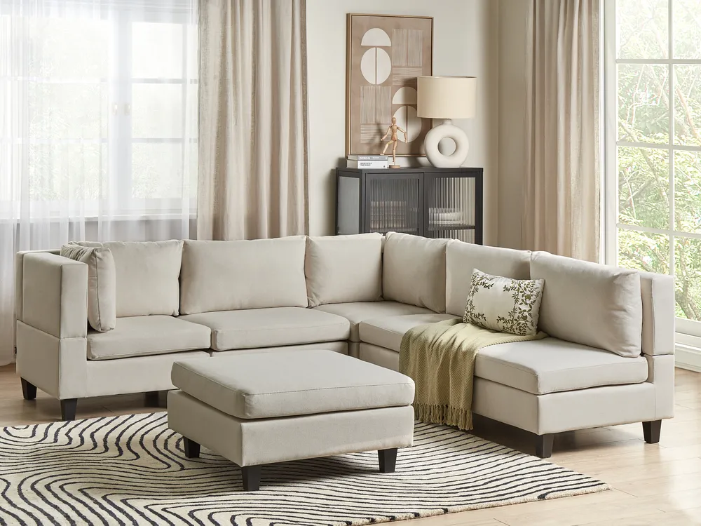 Modular Corner Sofa 5 Seater UNSTAD with Ottoman Fabric Light Beige Right Hand
