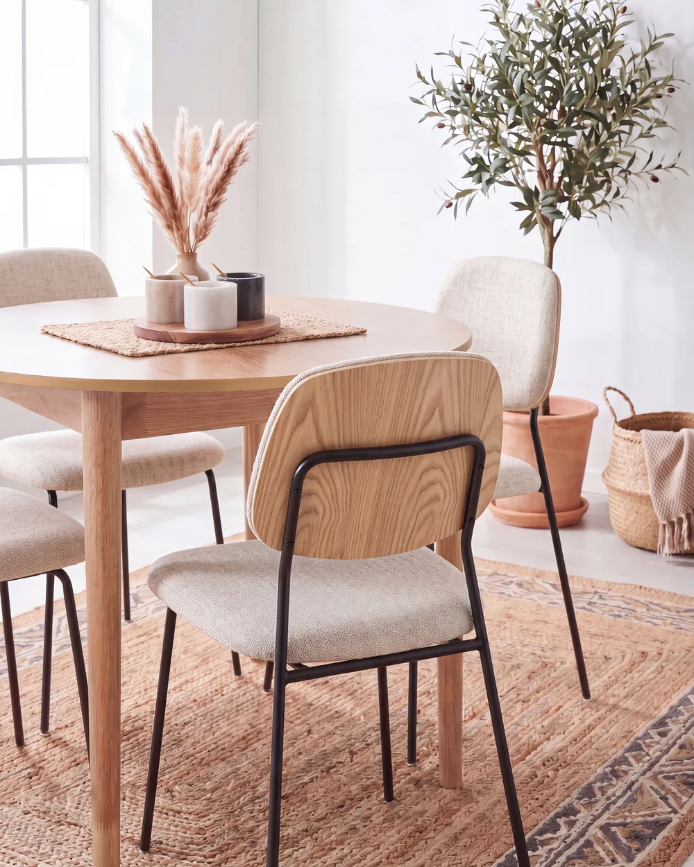 Set of 4 Dining Chairs RILEY Fabric Light Beige