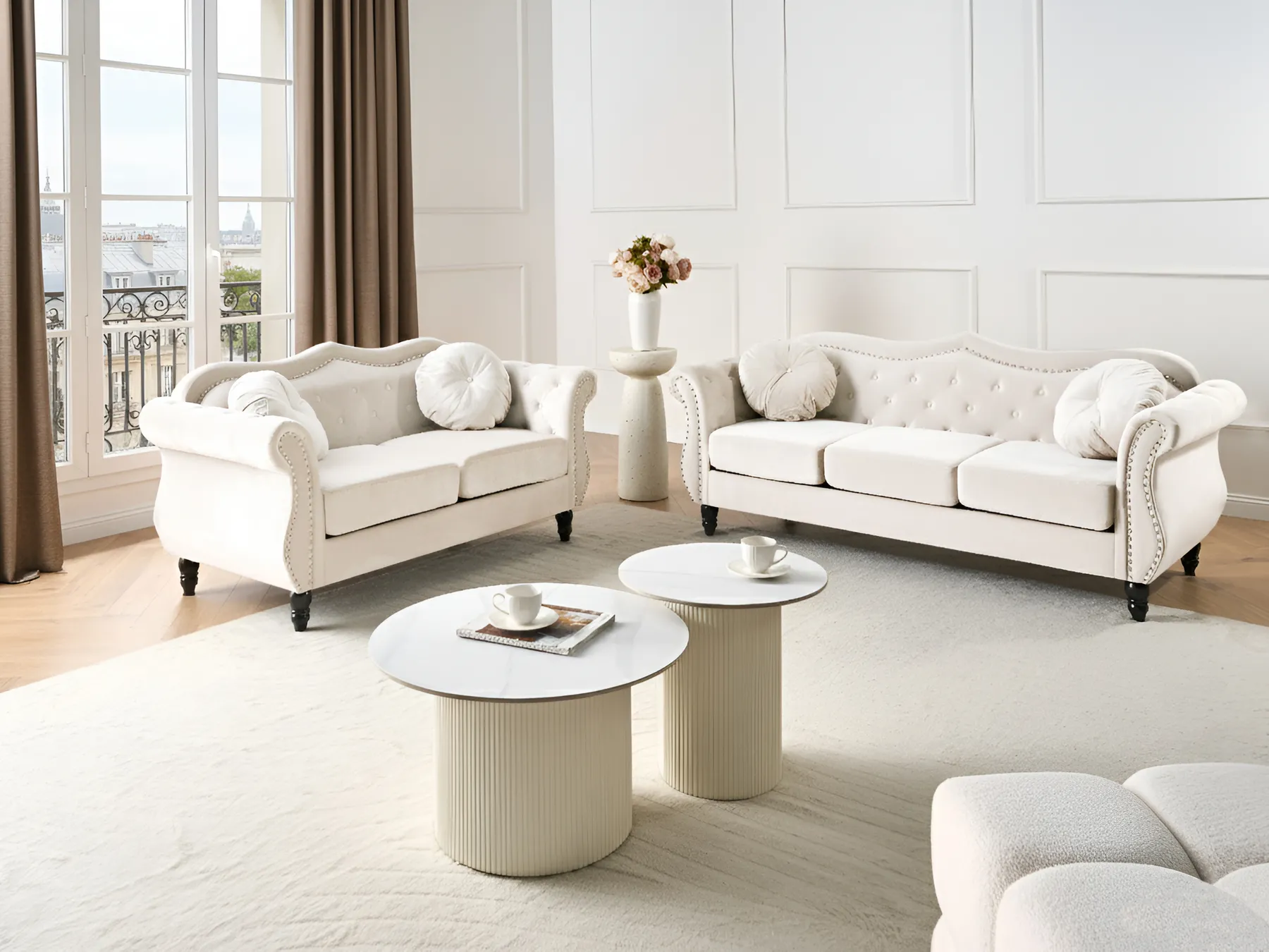 Living Room Set 5 Seater SKIEN Velvet Light Beige_743297
