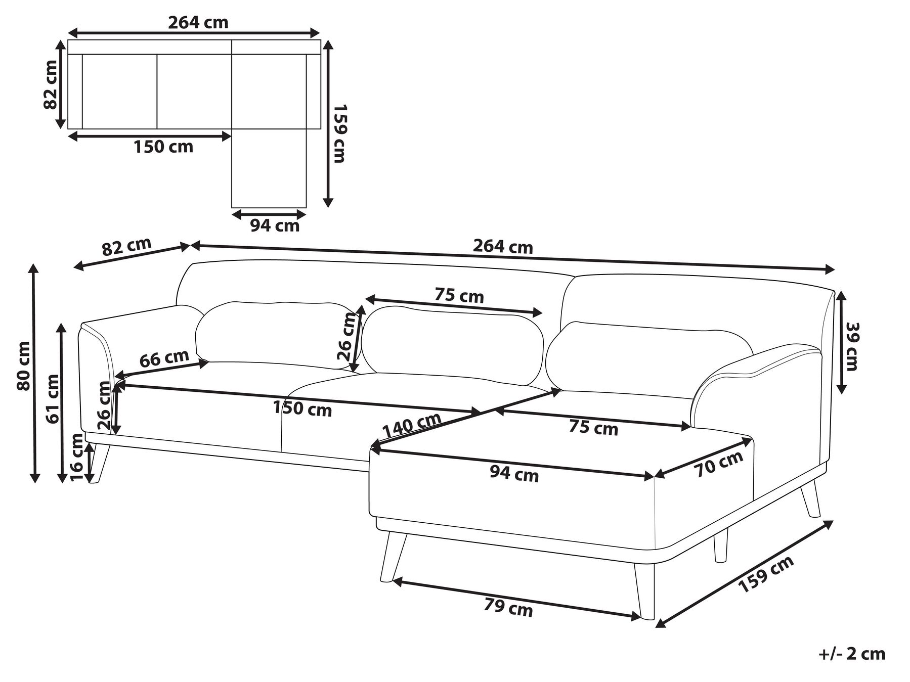 Corner Sofa 3 Seater SIMOS Chenille Beige Left Hand_927936