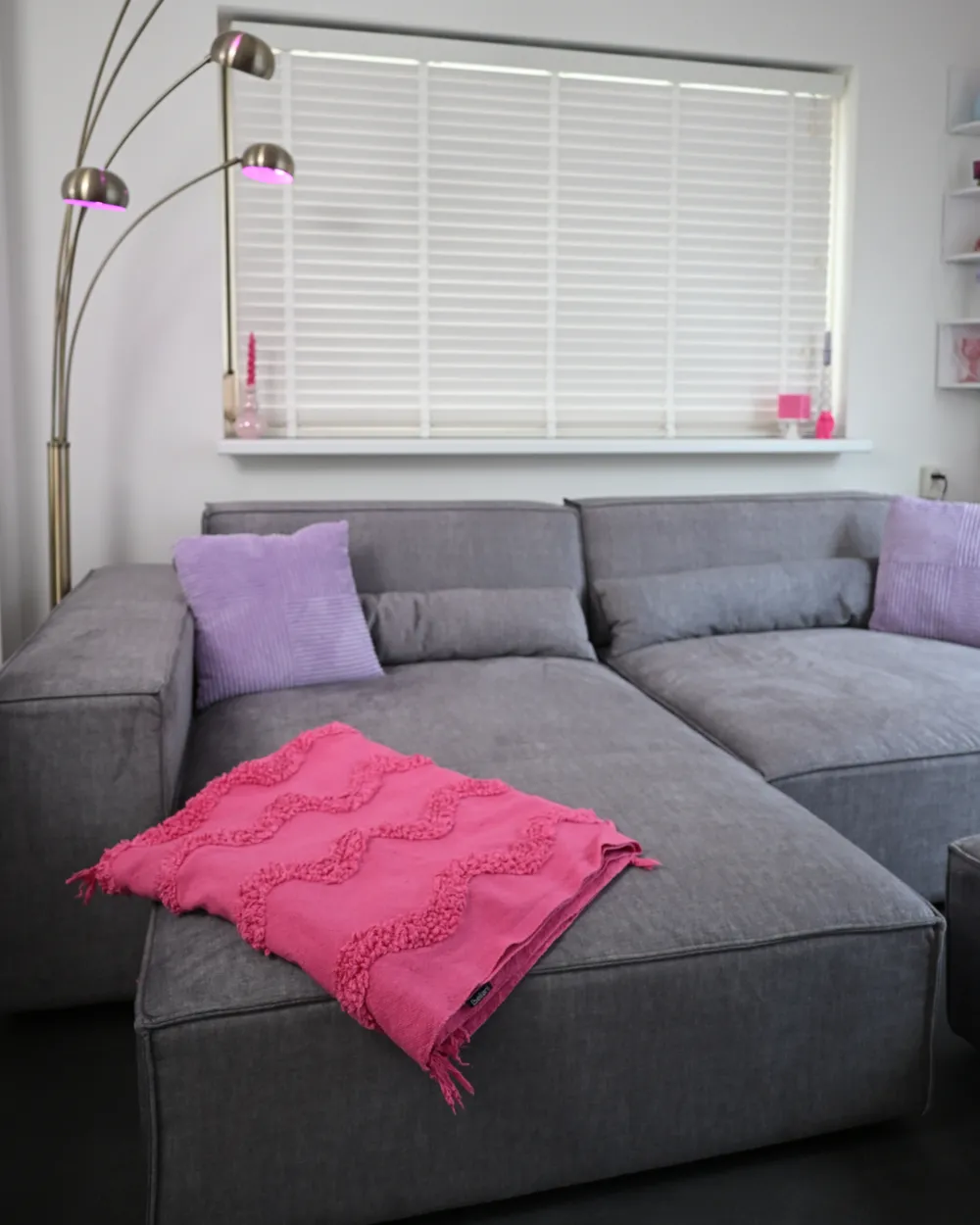 Modular Corner Sofa 3 Seater HELLNAR with Ottoman Fabric Grey Right Hand_1018209