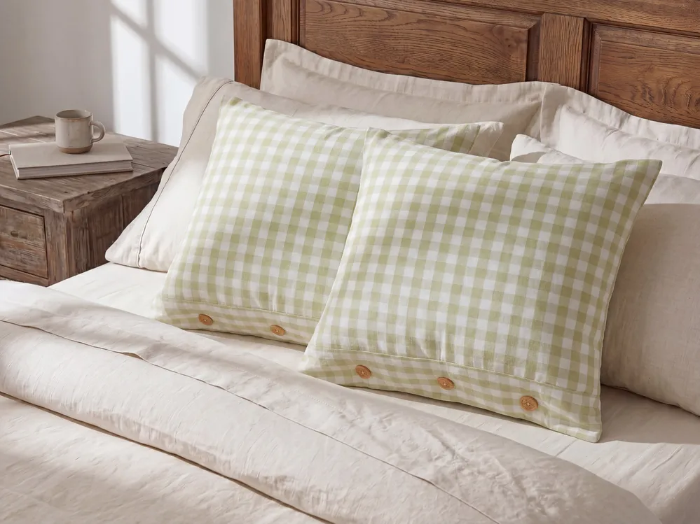 Throw Cushion TALYA 45 x 45 cm Olive Green Checked
