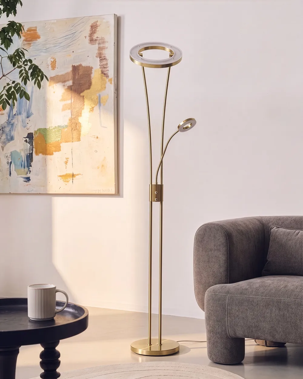 LED Floor Lamp KENNET  with Dimmer Metal Brass_1141485