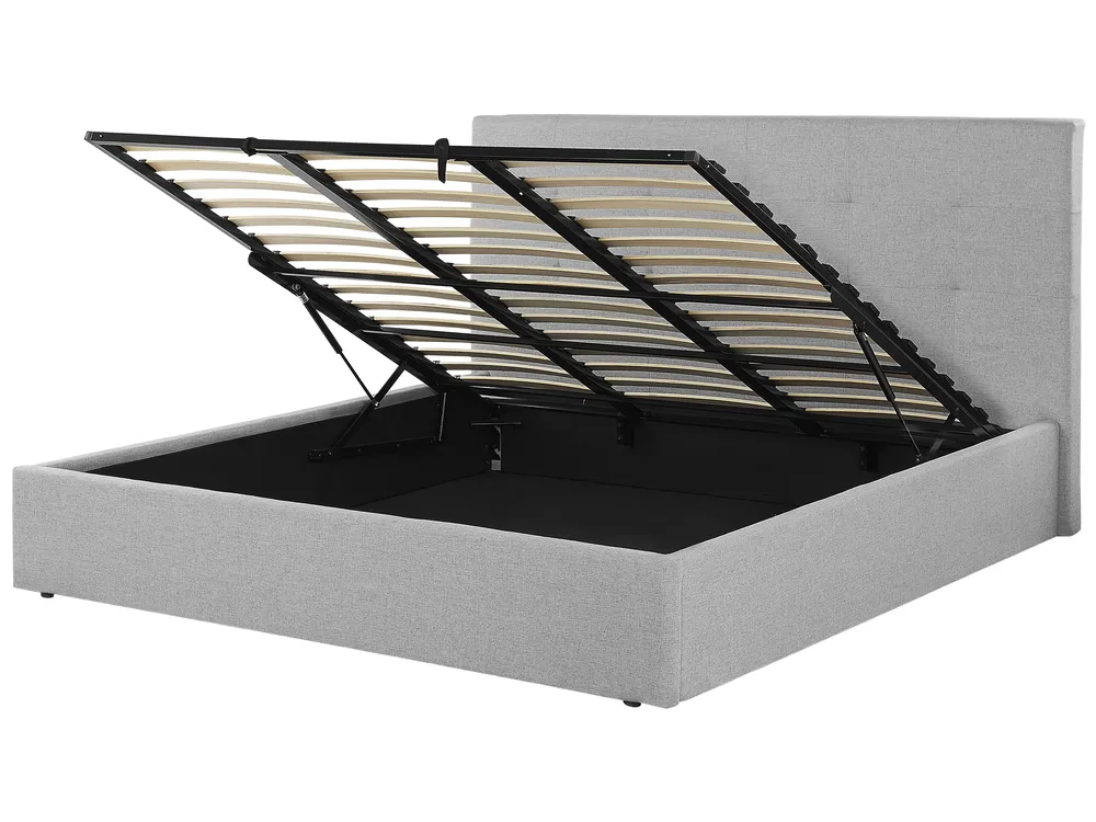 Ottoman Bed LORIENT Fabric Grey 180 x 200 cm (EU Super King)