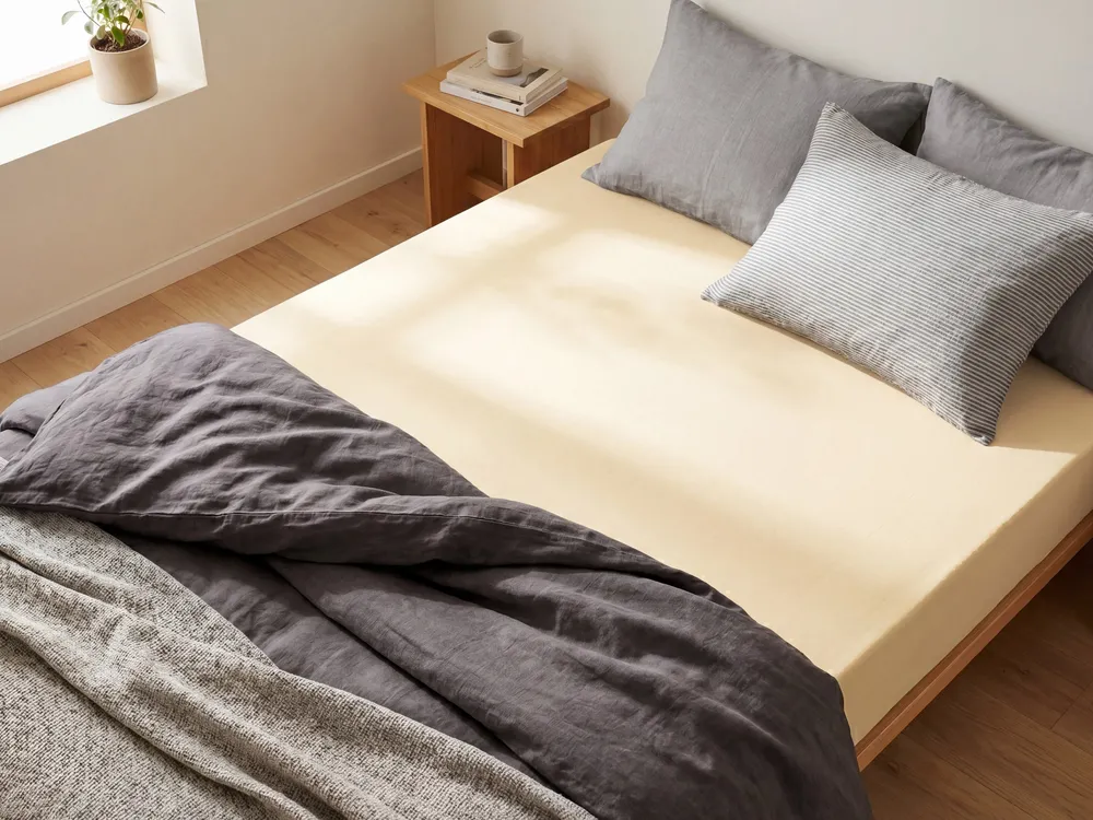 Cotton Fitted Sheet Beige JANBU Various Sizes